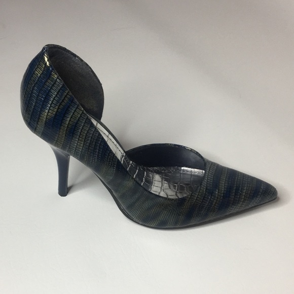 Shoe dazzle size 7 blue/army green snake skin heel - Picture 8 of 9